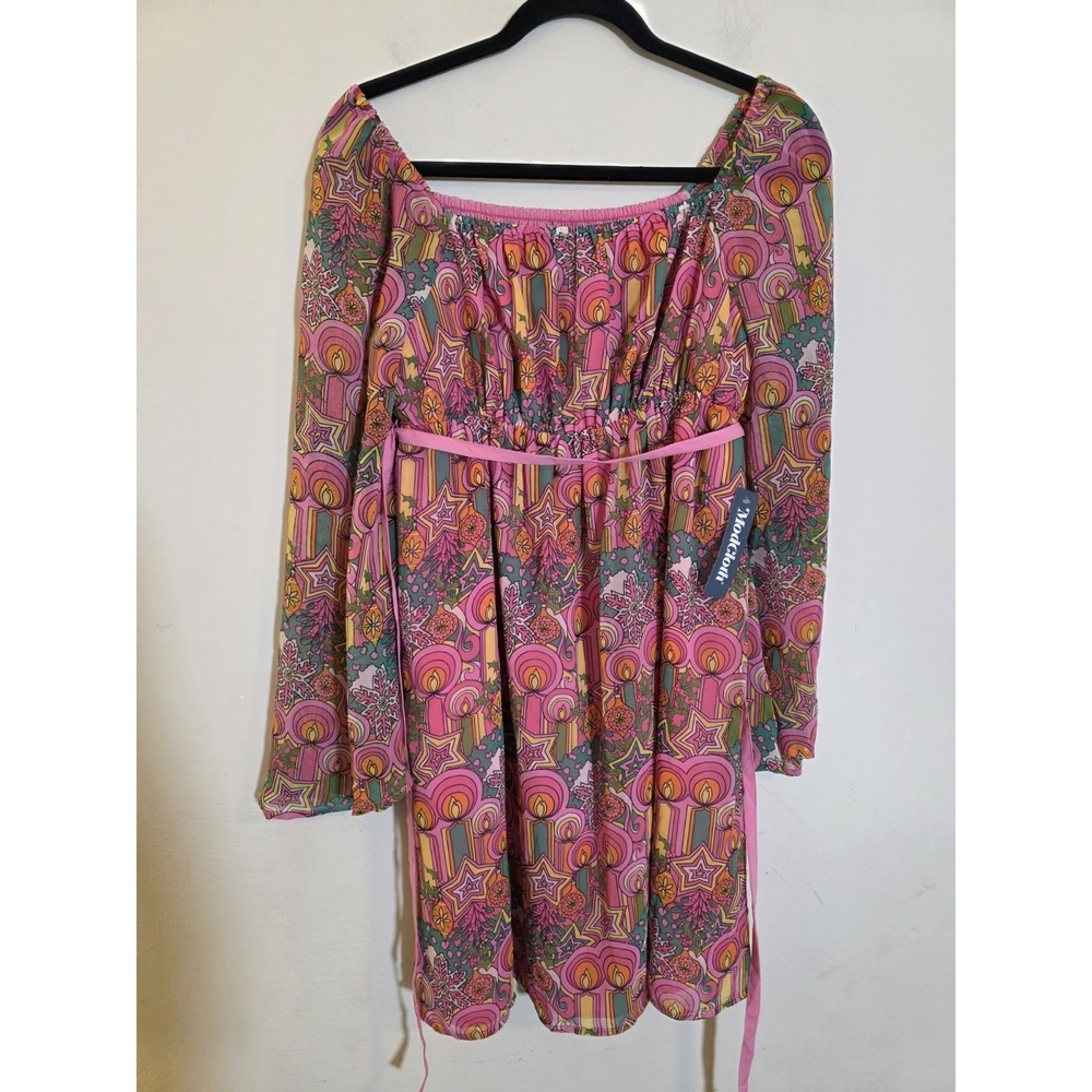 ModCloth Women's Small Multicolor Bell Sleeve Groovy Star Babydoll Dress‎ NWT's